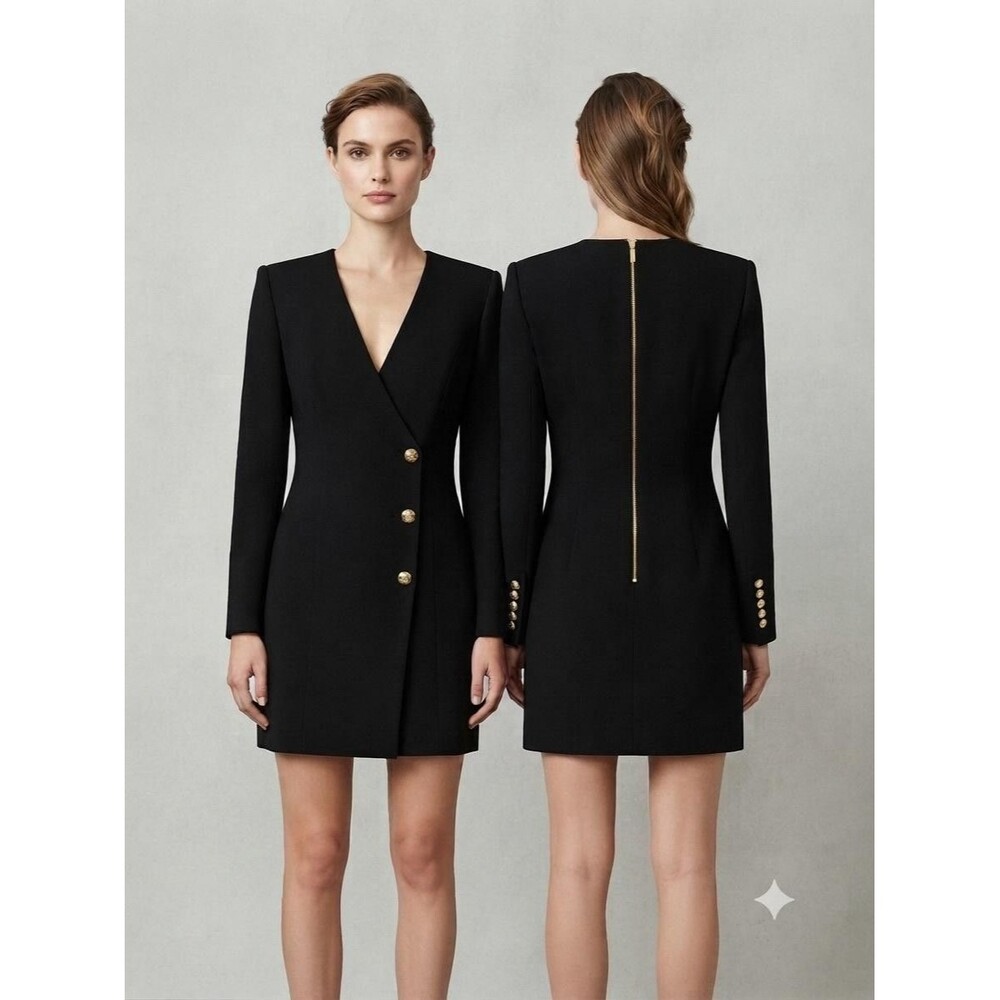White House Black Market Dress Womens 6 Black Long Sleeve Blazer Sheath Mini